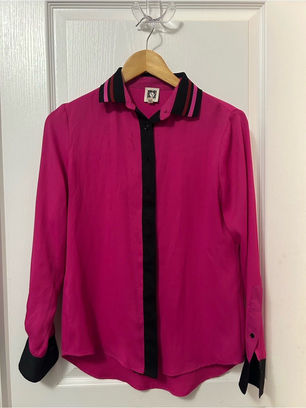 Anne Klein Magenta & Black Long-Sleeve Button-Down Blouse